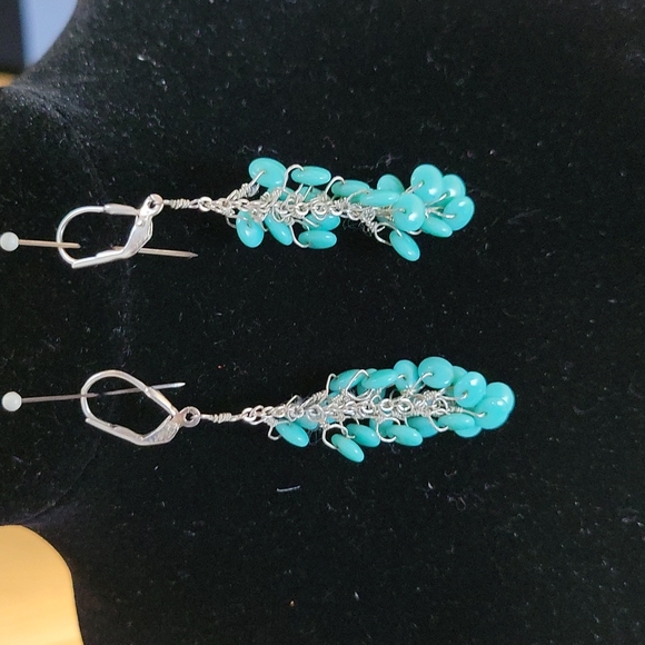 Handmade Dangle Earrings with Glass Turquoise Beads - Picture 6 of 6